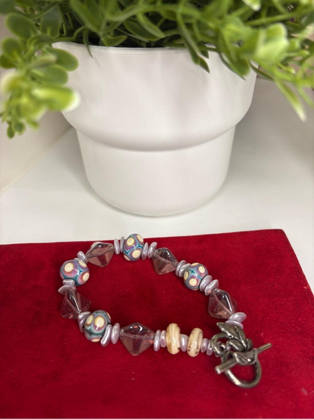 Handmade Multicolor Bead Bracelet with Toggle Clasp